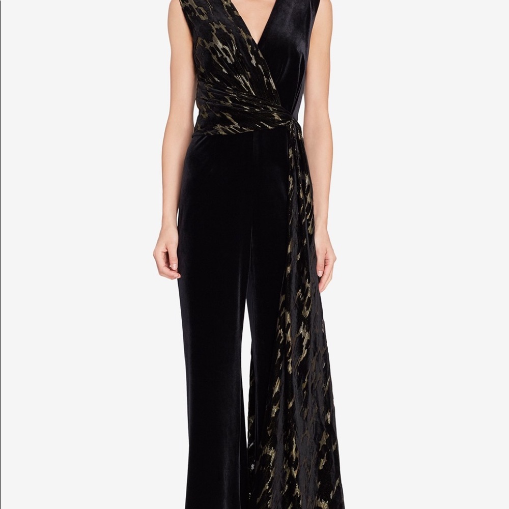 Tahari Velvet jumpsuit with velvet burnout accent